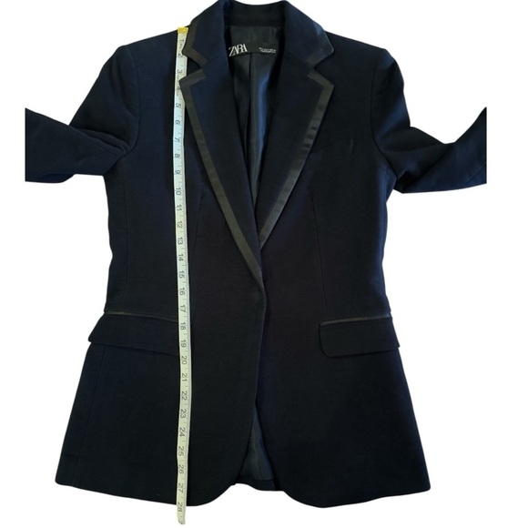 ZARA Navy Blue Velvet Contrasting Blazer Sz S Minimalist Classic Chic - Picture 11 of 13